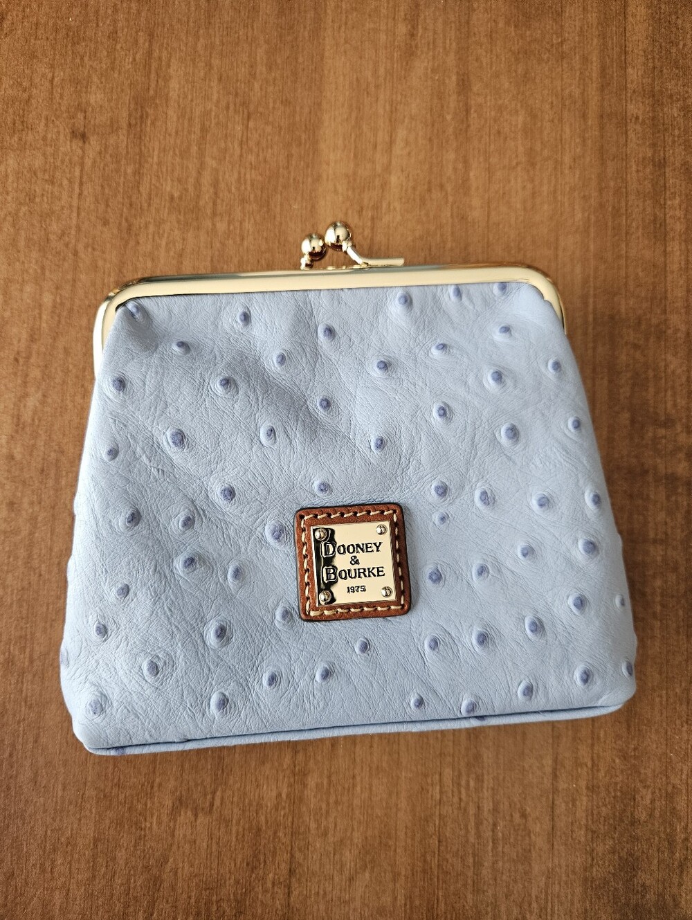 Dooney & Bourke Ostrich Kiss Lock Framed Wallet Glacier Blue - Picture 2 of 7